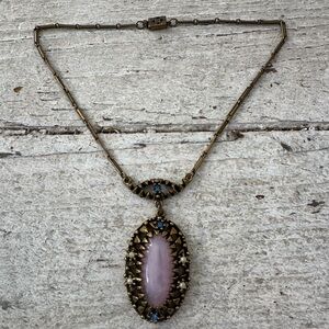 Vintage 50s Victorian Look Pink Lucite Lavalier Necklace